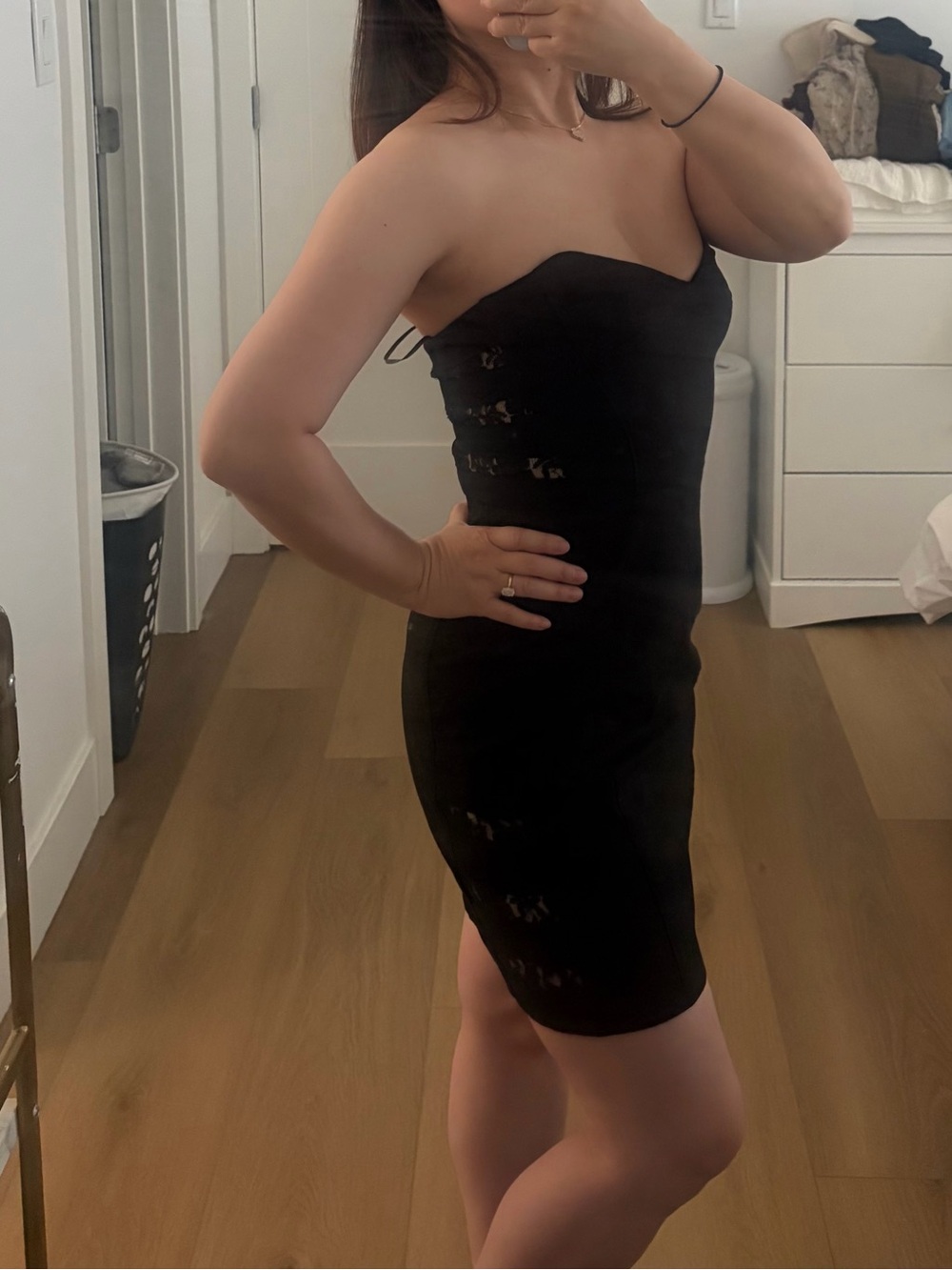 Guess by Marciano Strapless Lace Detail Black Mini Dress